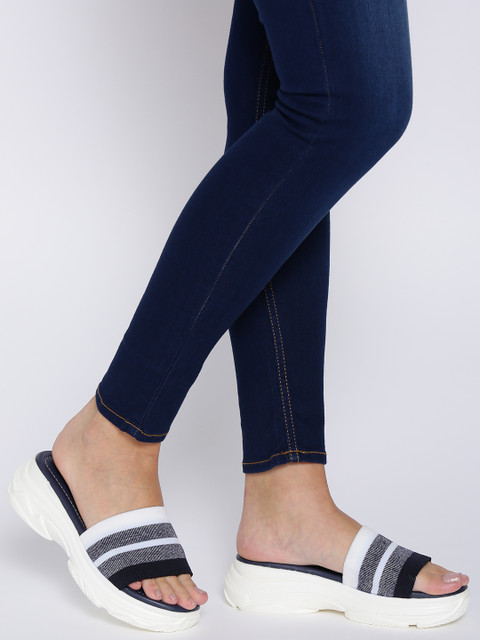 

Lavie Women Navy Blue & White Striped Comfort Heels