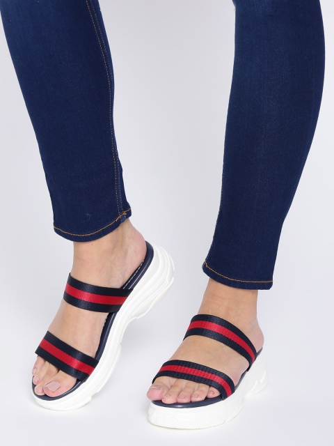 

Lavie Women Navy Blue & Red Striped Comfort Heels