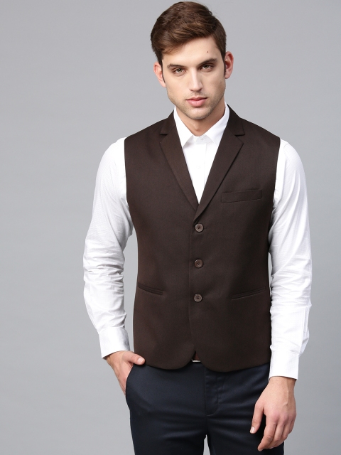 

MANQ Men Coffee Brown Solid Slim Fit Formal Waistcoat