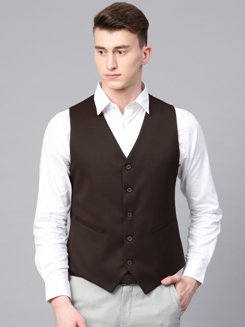 

MANQ Men Coffee Brown Solid Slim Fit Woven Formal Waistcoat
