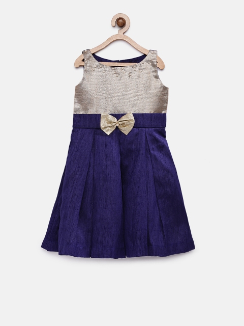 

Pink Cow Girls Self Design Blue A-Line Dress