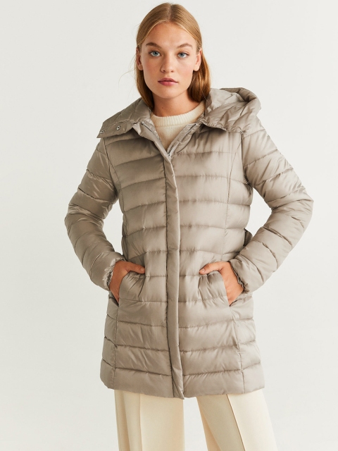 

MANGO Women Beige Solid Hooded Padded Jacket