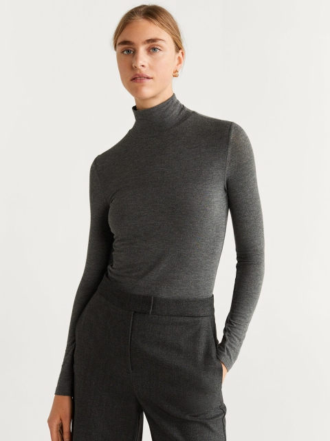

MANGO Women Charcoal Grey Solid Winter Fitted Top