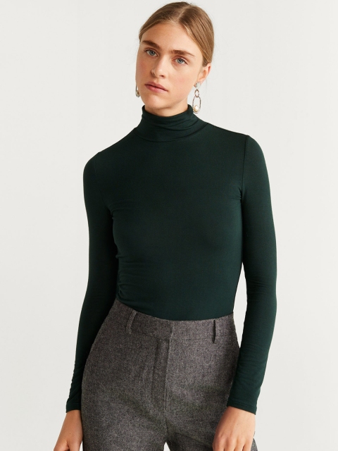 

MANGO Women Green Solid Fitted Top