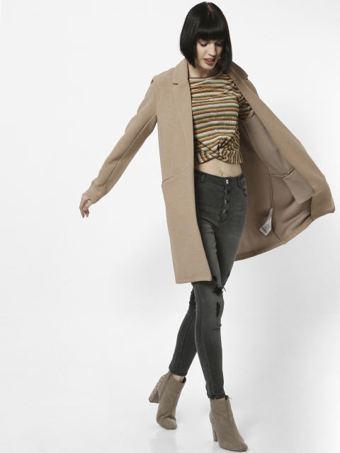 

ONLY Women Beige Solid Regular Fit Single-Breasted Longline Casual Blazer