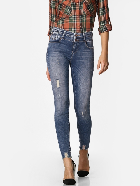 

ONLY Women Blue Carmen Skinny Fit Mid-Rise Mildly Distressed Jeans