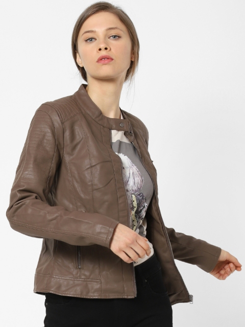 

ONLY Women Brown Solid Biker Jacket