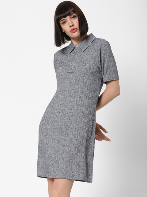 

ONLY Women Self-Striped Grey T-shirt Dress