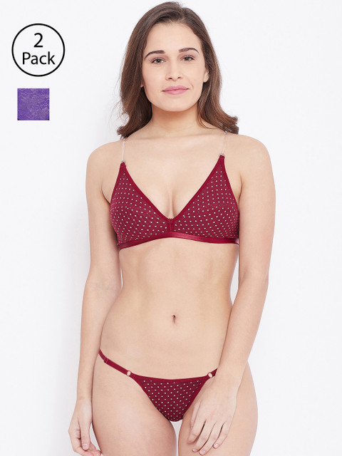 

N-Gal Women Pack of 2 Lingerie Set, Maroon