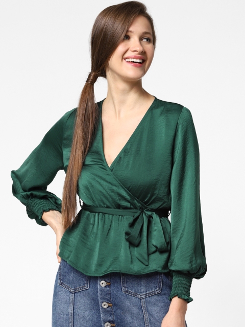 

ONLY Women Green Solid Wrap Top