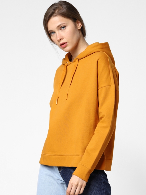 

ONLY Women Mustard Yellow Solid Hooded Sweatshirt