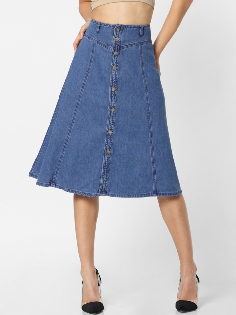 

ONLY Women Blue Solid Denim A-Line Skirt