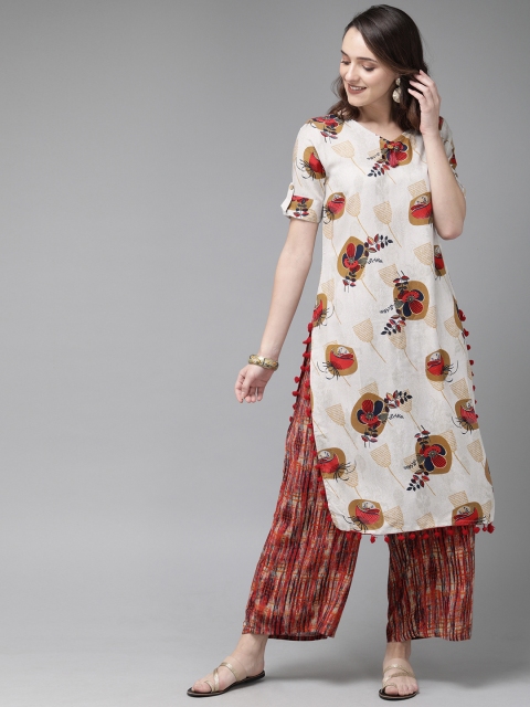 

Anouk Women Off-White & Red Printed Kurta with Palazzos