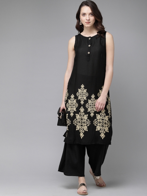 

Anouk Women Black Printed Kurta with Palazzos