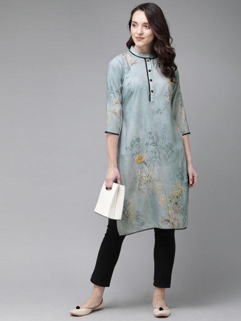 

Anouk Women Blue Floral Print Straight Kurta