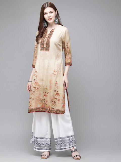 

Anouk Women Off-White & Beige Printed Straight Kurta