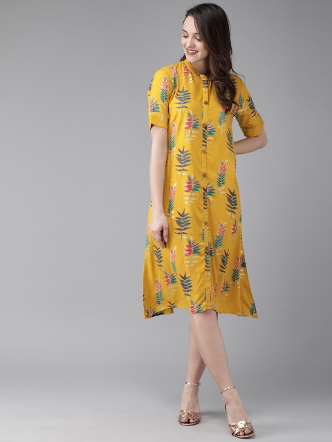 

Anouk Women Mustard Yellow & Green Printed A-Line Kurta