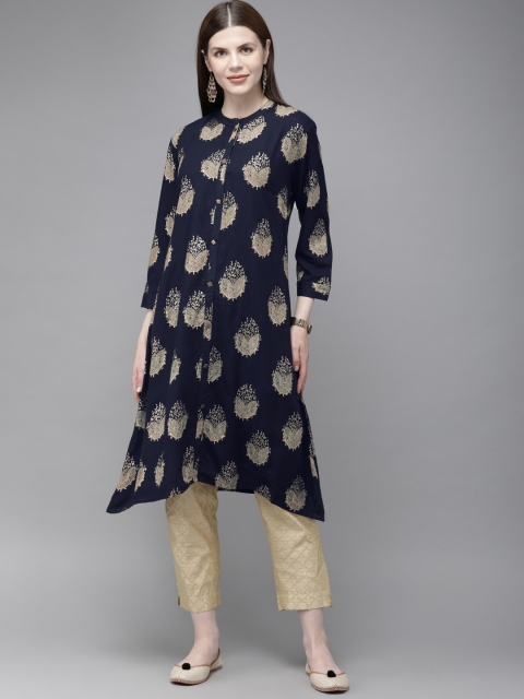 

Anouk Women Navy Blue Printed Asymmetric A-Line Kurta