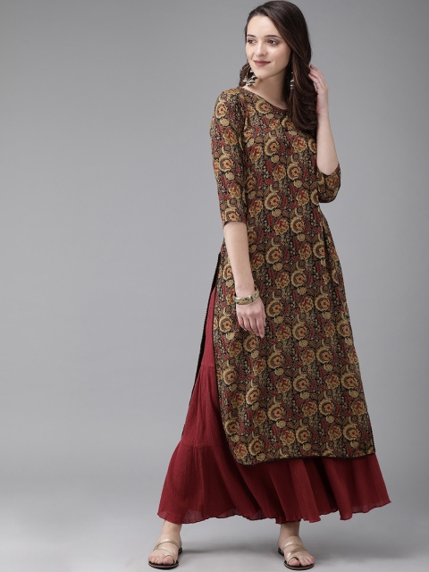 

Anouk Women Navy Blue & Maroon Printed A-Line Kurta