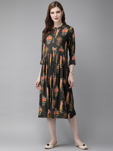 

Anouk Women Grey & Red Floral Print A-Line Kurta