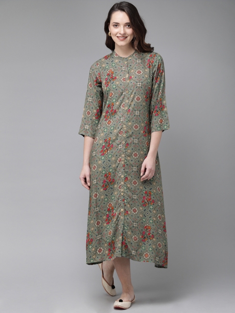

Anouk Women Grey & Pink Printed Straight Kurta