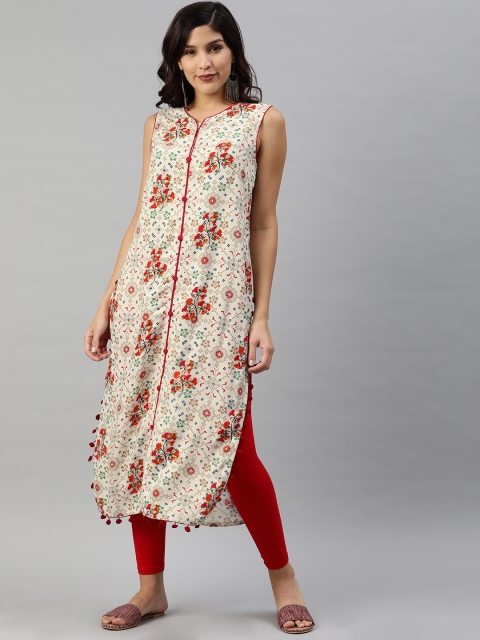 

Anouk Women Off-White & Red Printed Straight Kurta