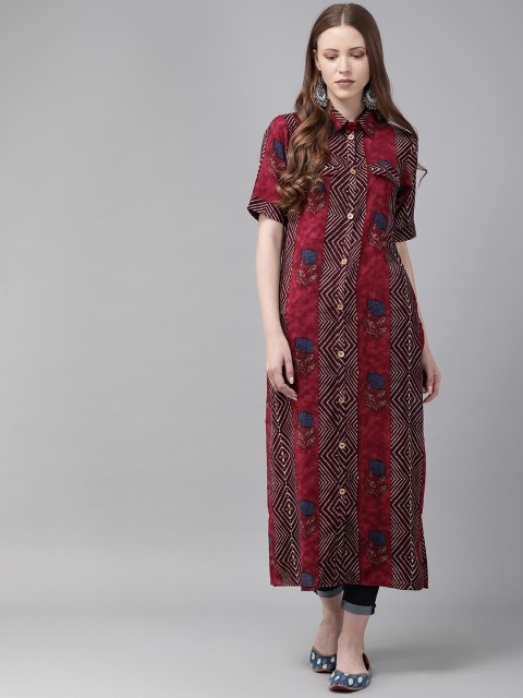 

Anouk Women Maroon Printed Straight Kurta