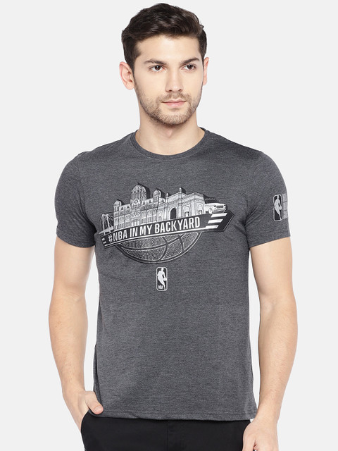 

NBA Men Charcoal Grey Printed Round Neck T-shirt