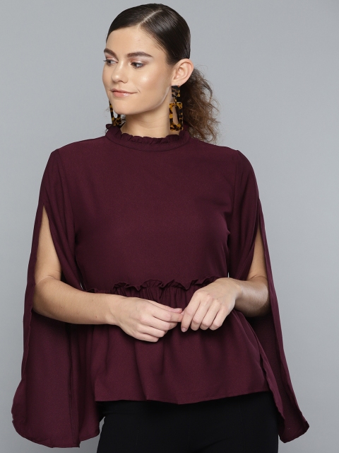 

RARE Women Burgundy Solid A-Line Top