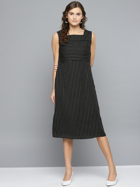

RARE Women Black Striped A-Line Dress