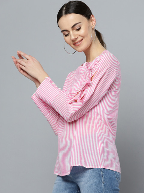 

RARE Women Pink & White Striped Top