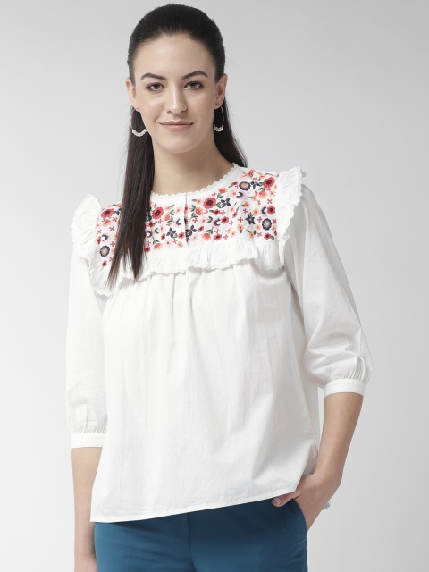 

SCOUP Women White Embroidered Detail Top