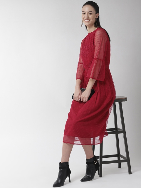 

SCOUP Women Maroon Net A-Line Dress