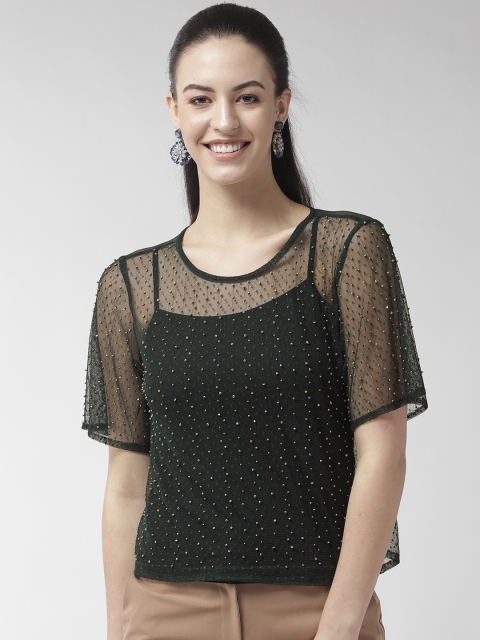 

SCOUP Women Green Net Embellished Top