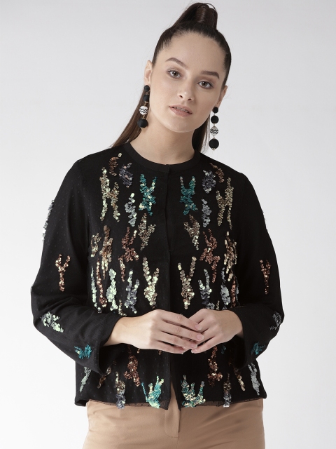 

SCOUP Women Black & Golden Sequinned Tailored Jacket