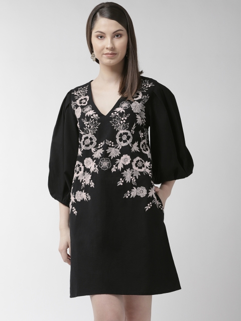 

SCOUP Women Black Embroidered Shift Dress