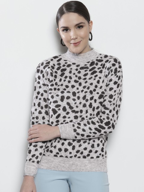 

DOROTHY PERKINS Women Grey Melange & Black Self Design Sweater