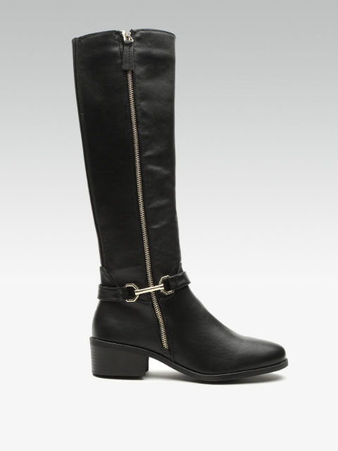 

DOROTHY PERKINS Women Black Solid High-Top Flat Boots