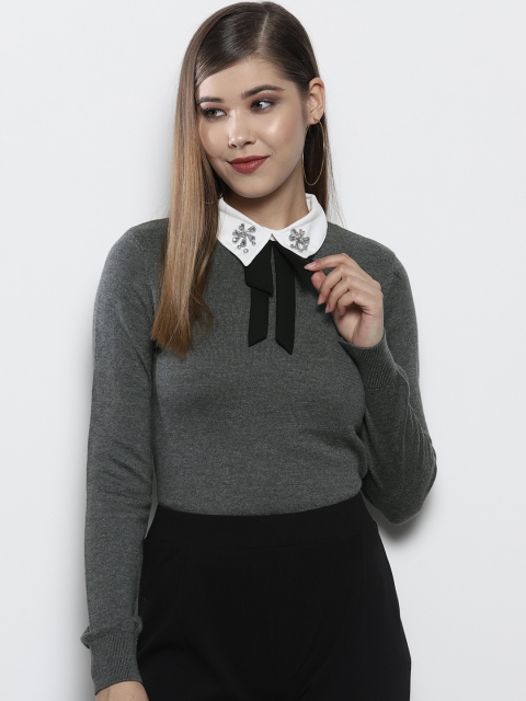 

DOROTHY PERKINS Women Charcoal Grey Solid Sweater