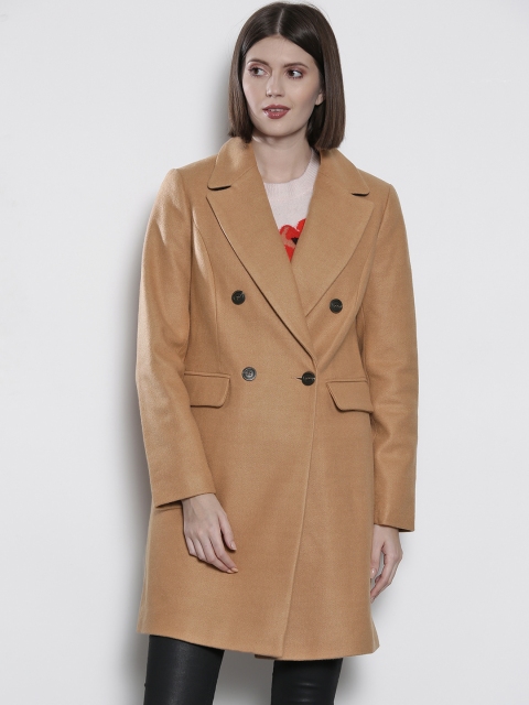 

DOROTHY PERKINS Women Beige Double Breasted Solid Overcoat