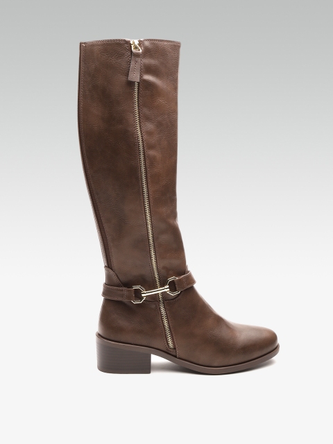 

DOROTHY PERKINS Women Brown Solid High-Top Flat Boots