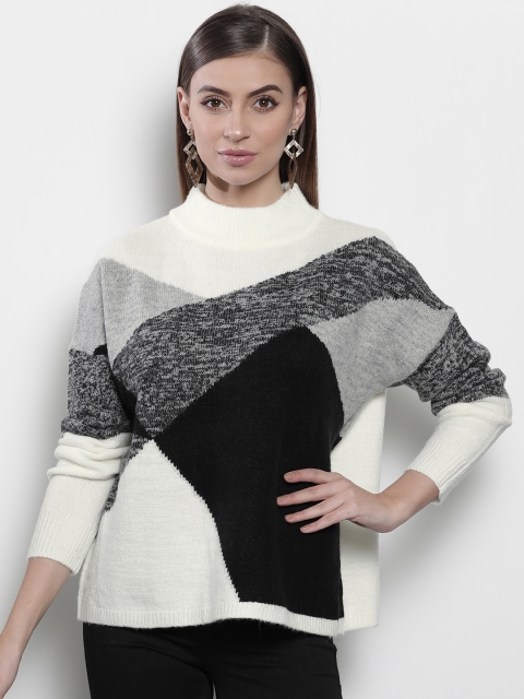 

DOROTHY PERKINS Women Off-White & Grey Colourblocked Sweater