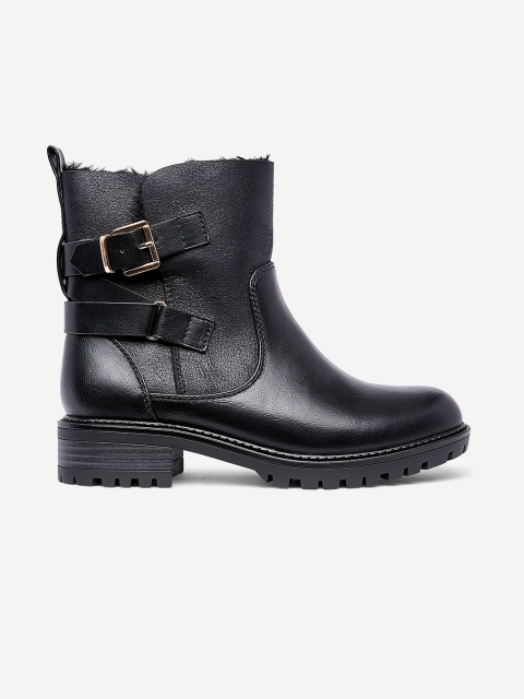 

DOROTHY PERKINS Women Black Solid Mid-Top Flat Boots