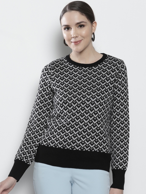 

DOROTHY PERKINS Women Black & Grey Self Design Sweater