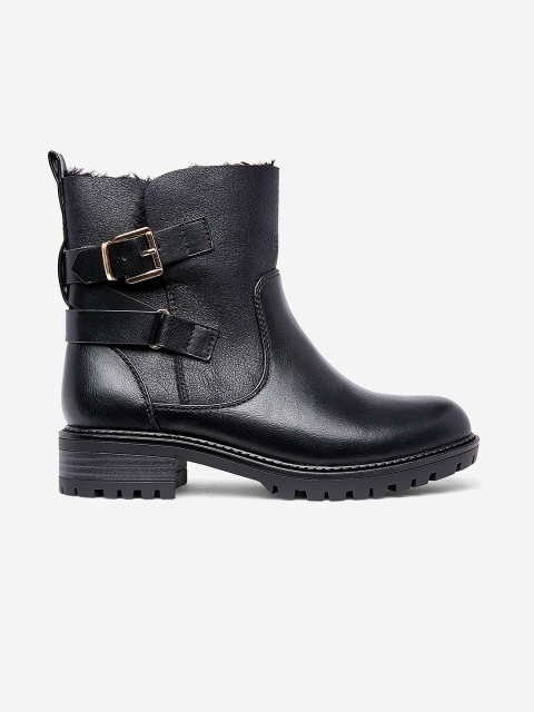 

DOROTHY PERKINS Women Black Solid Wide Fit Mid-Top Flat Boots