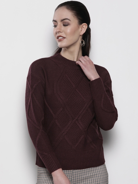 

DOROTHY PERKINS Women Burgundy Self Design Pullover