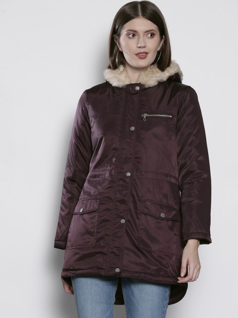 

DOROTHY PERKINS Women Burgundy Solid Hooded Longline Parka Jacket
