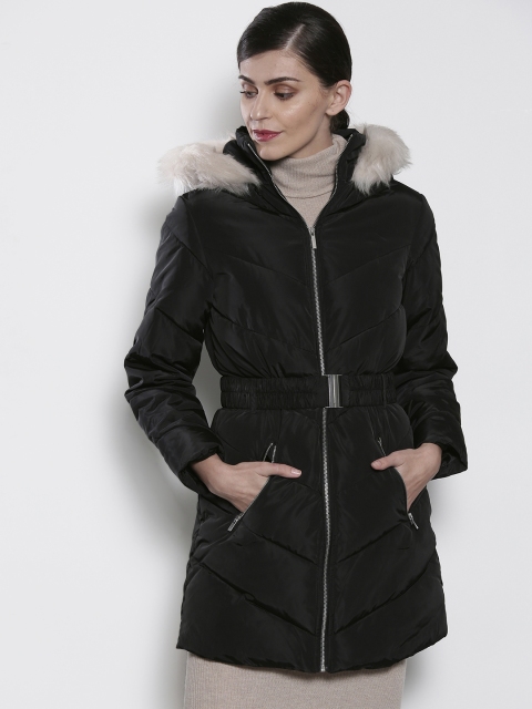 

DOROTHY PERKINS Women Black Solid Hooded Longline Parka Jacket