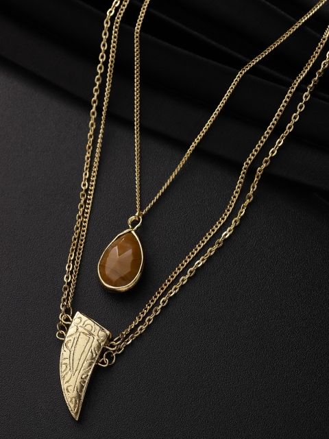 

Carlton London Brown Gold-Plated Stone-Studded Layered Necklace