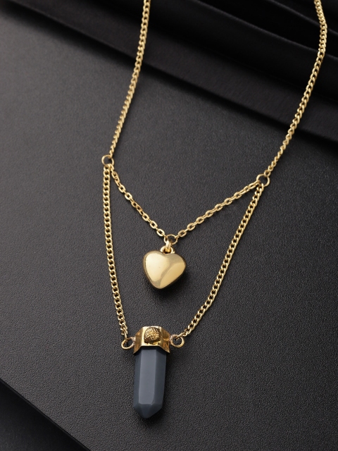 

Carlton London Charcoal Grey Gold Plated Stone Studded Necklace